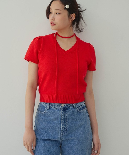 GIUNON（ジウノン）の「tie set summer knit / タイセットサマーニット（ニット/セーター・レディース・レッド/アイボリー・FREE）」の20枚目の写真