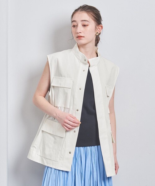 UNITED ARROWS ノースリーブベスト FREEサイズ　ベージュ セール】 コットン シアー ノースリーブベスト （ベスト