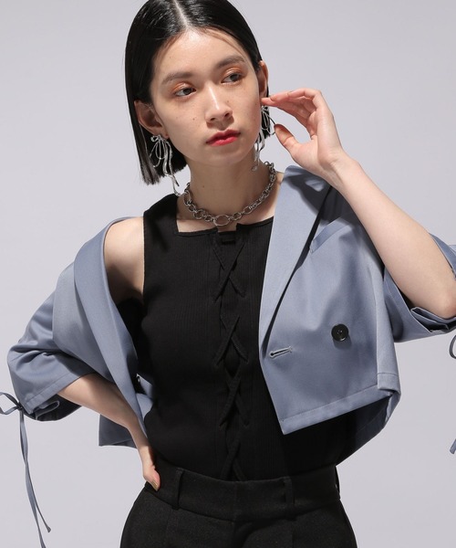 HARE（ハレ）の「レースアップデザインタンクトップ(HARE)（タンクトップ・レディース・ブラック/グレー・FREE）」の5枚目の写真