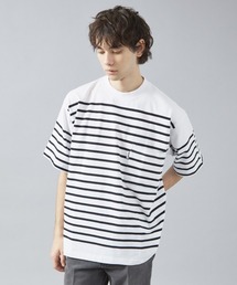 【MONTKEMMEL / モンケメル】オーバーサイズ クルーネック/パネルボーダー /バスクTシャツ