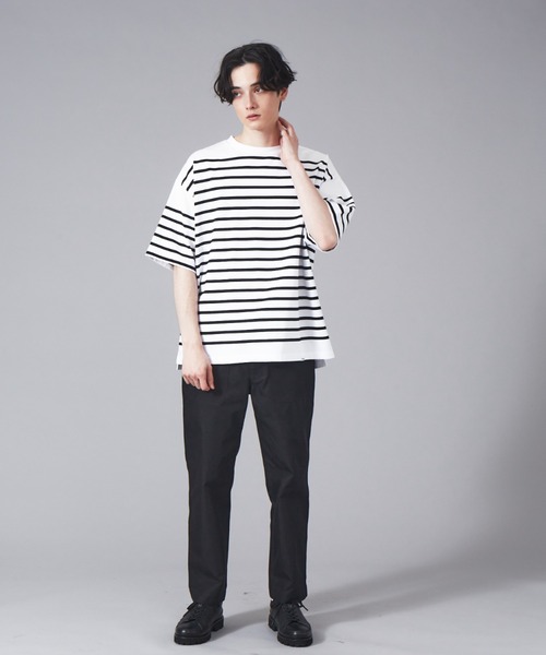 MONT KEMMEL（モンケメル）の「【MONTKEMMEL / モンケメル】オーバーサイズ クルーネック/パネルボーダー /バスクTシャツ（Tシャツ/カットソー・メンズ・ホワイト系その他/ブラック系その他/ホワイト系その他2/ブラック系その他2・M/L/XL）」の18枚目の写真