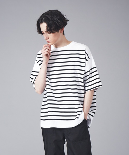 MONT KEMMEL（モンケメル）の「【MONTKEMMEL / モンケメル】オーバーサイズ クルーネック/パネルボーダー /バスクTシャツ（Tシャツ/カットソー・メンズ・ホワイト系その他/ブラック系その他/ホワイト系その他2/ブラック系その他2・M/L/XL）」の17枚目の写真