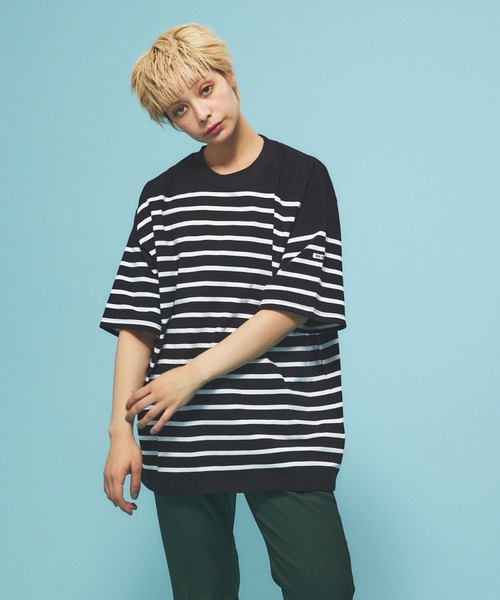 MONT KEMMEL（モンケメル）の「【MONTKEMMEL / モンケメル】オーバーサイズ クルーネック/パネルボーダー /バスクTシャツ（Tシャツ/カットソー・メンズ・ホワイト系その他/ブラック系その他/ホワイト系その他2/ブラック系その他2・M/L/XL）」の21枚目の写真