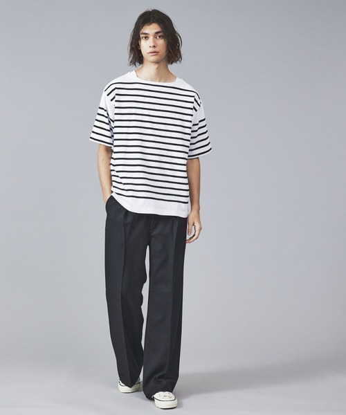 MONT KEMMEL（モンケメル）の「【MONTKEMMEL / モンケメル】オーバーサイズ クルーネック/パネルボーダー /バスクTシャツ（Tシャツ/カットソー・メンズ・ホワイト系その他/ブラック系その他/ホワイト系その他2/ブラック系その他2・M/L/XL）」の5枚目の写真