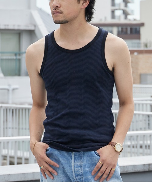 MILLER(ミラー)の「R.P.miller/ミラー パネルリブタンクトップ 2026新作 再入荷 新色追加 夏服(タンクトップ・メンズ・ホワイト系/ホワイト/ネイビー/ブラック系/グレー/ブラック/チャコール/レッド系その他/ブルー系その他/ホワイト系1/ホワイト系2/ブルー系その他2/ホワイト系3/ブルー/チャコールグレー/グレー系/ホワイト系4/ブラック系1/ブラウン/ミント/ブラック系その他/ホワイト系その他5/グリーン系その他/イエロー系その他・M/L/LL)」の9枚目の写真
