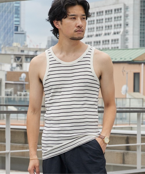 MILLER(ミラー)の「R.P.miller/ミラー パネルリブタンクトップ 2026新作 再入荷 新色追加 夏服(タンクトップ・メンズ・ホワイト系/ホワイト/ネイビー/ブラック系/グレー/ブラック/チャコール/レッド系その他/ブルー系その他/ホワイト系1/ホワイト系2/ブルー系その他2/ホワイト系3/ブルー/チャコールグレー/グレー系/ホワイト系4/ブラック系1/ブラウン/ミント/ブラック系その他/ホワイト系その他5/グリーン系その他/イエロー系その他・M/L/LL)」の2枚目の写真