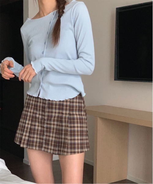 by muni:r（バイ ムニール）の「ギークチェックプリーツスカート（スカート・レディース・ブラウン/グリーン/レッド・SMALL/MEDIUM）」の6枚目の写真