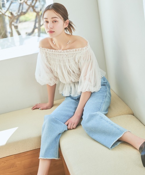 mysty woman（ミスティウーマン）の「チュールギャザーブラウス　120976（シャツ/ブラウス・レディース・グレイッシュブルー/アイボリー/ブラック・FREE）」の11枚目の写真