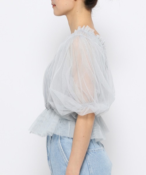 mysty woman（ミスティウーマン）の「チュールギャザーブラウス　120976（シャツ/ブラウス・レディース・グレイッシュブルー/アイボリー/ブラック・FREE）」の13枚目の写真