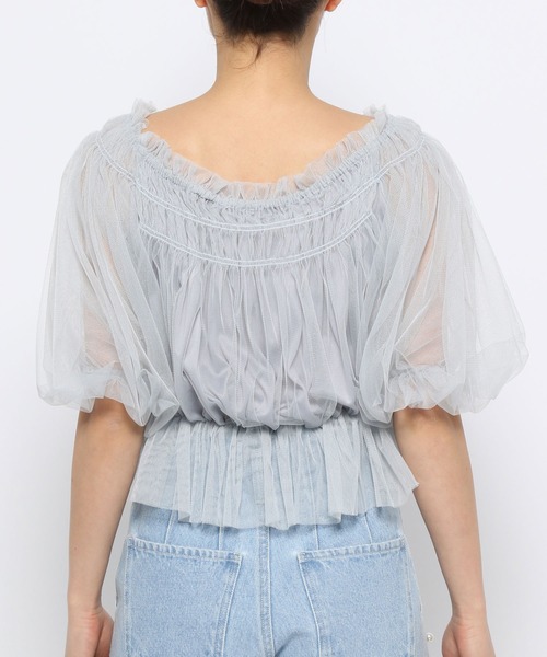 mysty woman（ミスティウーマン）の「チュールギャザーブラウス　120976（シャツ/ブラウス・レディース・グレイッシュブルー/アイボリー/ブラック・FREE）」の14枚目の写真