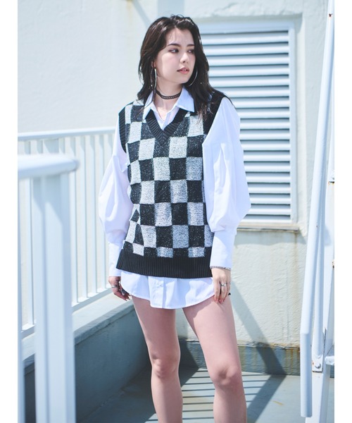 EGOIST（エゴイスト）の「ブロックチェックニットベスト（ベスト・レディース・グレー/マルチ/ブラック・FREE）」の3枚目の写真