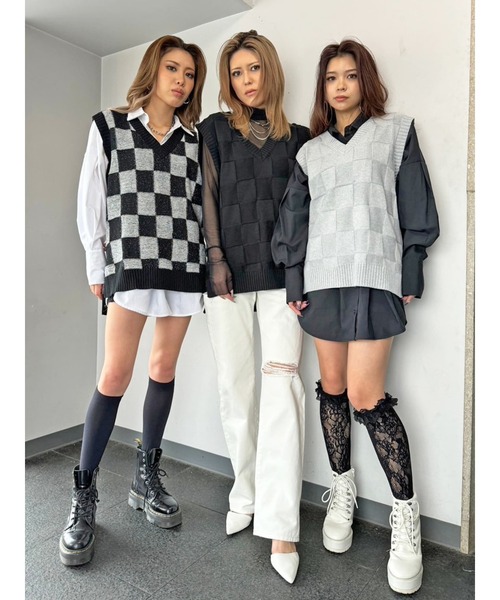 EGOIST（エゴイスト）の「ブロックチェックニットベスト（ベスト・レディース・グレー/マルチ/ブラック・FREE）」の5枚目の写真