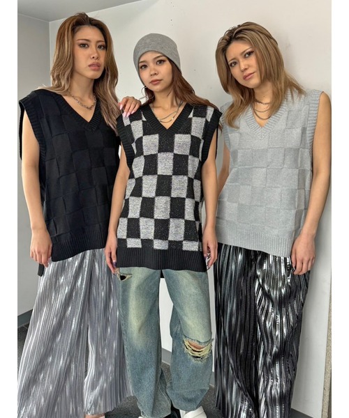 EGOIST（エゴイスト）の「ブロックチェックニットベスト（ベスト・レディース・グレー/マルチ/ブラック・FREE）」の6枚目の写真