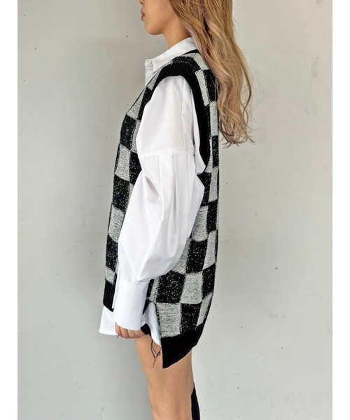 EGOIST（エゴイスト）の「ブロックチェックニットベスト（ベスト・レディース・グレー/マルチ/ブラック・FREE）」の8枚目の写真