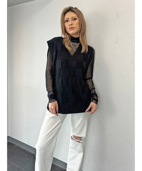 EGOIST（エゴイスト）の「ブロックチェックニットベスト（ベスト・レディース・グレー/マルチ/ブラック・FREE）」の13枚目の写真