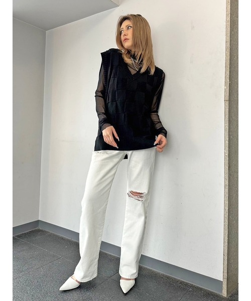 EGOIST（エゴイスト）の「ブロックチェックニットベスト（ベスト・レディース・グレー/マルチ/ブラック・FREE）」の14枚目の写真