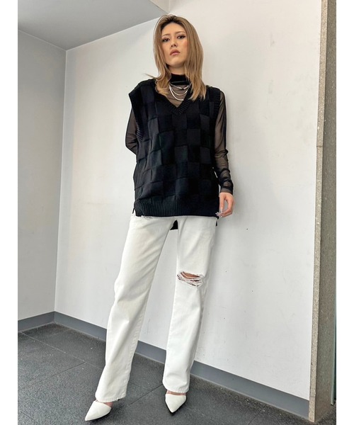 EGOIST（エゴイスト）の「ブロックチェックニットベスト（ベスト・レディース・グレー/マルチ/ブラック・FREE）」の15枚目の写真