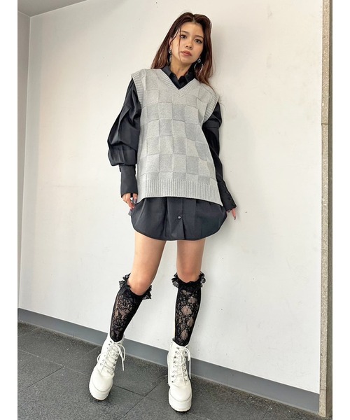 EGOIST（エゴイスト）の「ブロックチェックニットベスト（ベスト・レディース・グレー/マルチ/ブラック・FREE）」の16枚目の写真