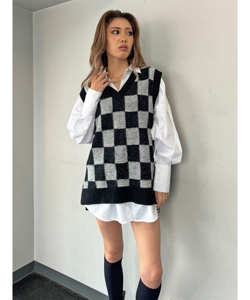 EGOIST（エゴイスト）の「ブロックチェックニットベスト（ベスト・レディース・グレー/マルチ/ブラック・FREE）」の18枚目の写真