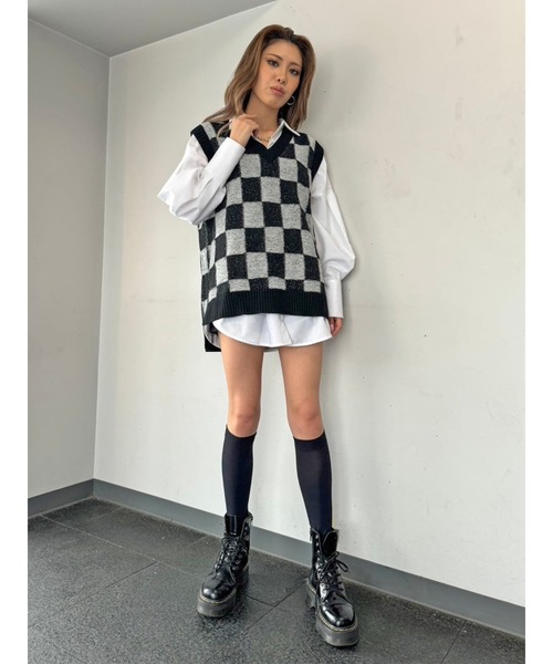 EGOIST（エゴイスト）の「ブロックチェックニットベスト（ベスト・レディース・グレー/マルチ/ブラック・FREE）」の19枚目の写真