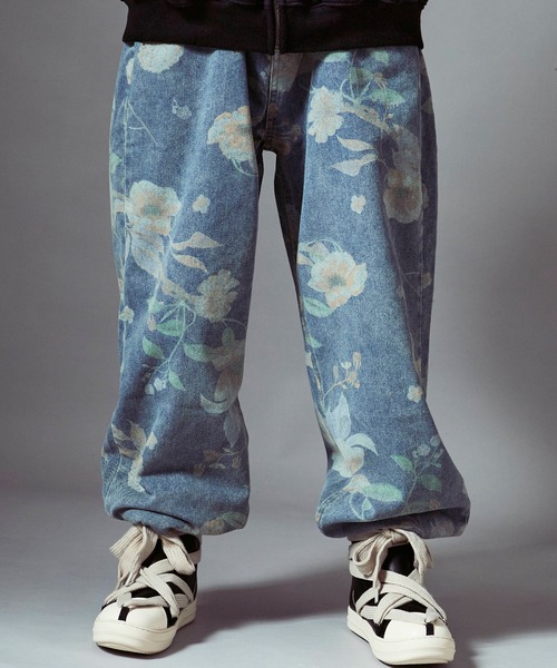セール】flower design wide denim pants / フラワーデザイン