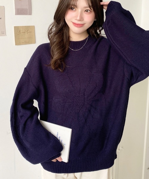 moment+（モーメントプラス）の「5Gフラワーモチーフジャガードニット