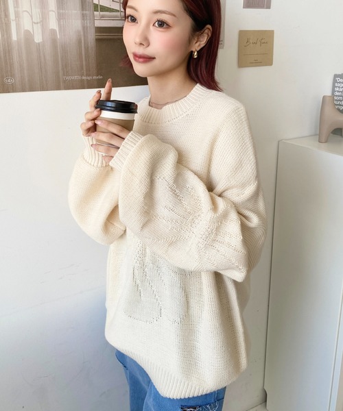 セール】5Gフラワーモチーフジャガードニットプルオーバー（ニット  