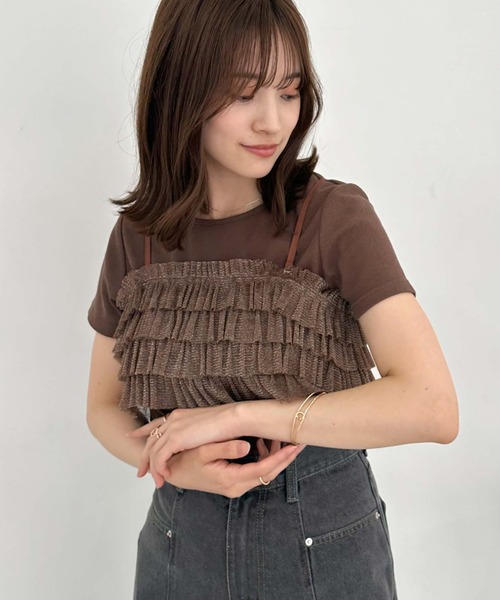 archives（アルシーヴ）の「ラメチュールフリルビスチェ×リブＴＯＰＳＳＥＴ（Tシャツ/カットソー・レディース・ブラウン/ブラック/グレー・MEDIUM）」の3枚目の写真