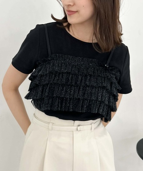 archives（アルシーヴ）の「ラメチュールフリルビスチェ×リブＴＯＰＳＳＥＴ（Tシャツ/カットソー・レディース・ブラウン/ブラック/グレー・MEDIUM）」の2枚目の写真