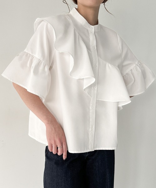 ラッフルデザインシャツブラウス