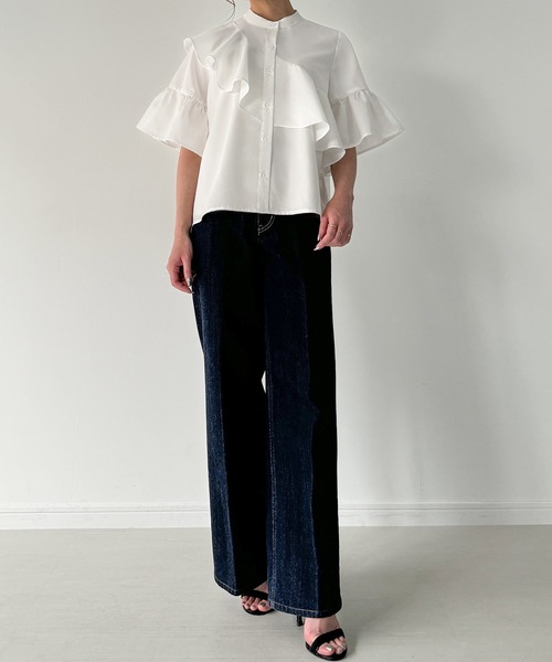 ラッフルデザインシャツブラウス