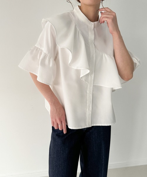 ラッフルデザインシャツブラウス