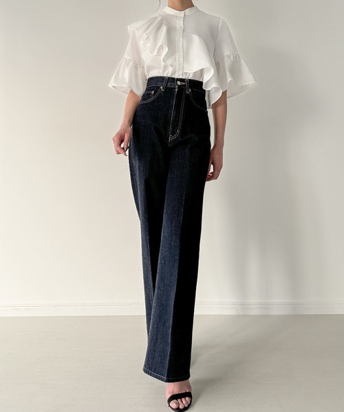 ラッフルデザインシャツブラウス