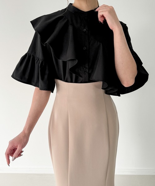 ラッフルデザインシャツブラウス