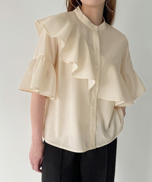 ラッフルデザインシャツブラウス
