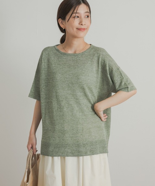 URBAN RESEARCH DOORS（アーバンリサーチドアーズ）の「『UVカット』リネンボートネックニット（ニット/セーター・レディース・ナチュラル/チャコールグレー/グリーン・MEDIUM）」の14枚目の写真