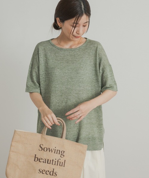 URBAN RESEARCH DOORS（アーバンリサーチドアーズ）の「『UVカット』リネンボートネックニット（ニット/セーター・レディース・ナチュラル/チャコールグレー/グリーン・MEDIUM）」の15枚目の写真