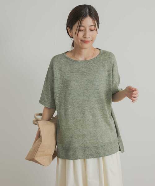 URBAN RESEARCH DOORS（アーバンリサーチドアーズ）の「『UVカット』リネンボートネックニット（ニット/セーター・レディース・ナチュラル/チャコールグレー/グリーン・MEDIUM）」の16枚目の写真