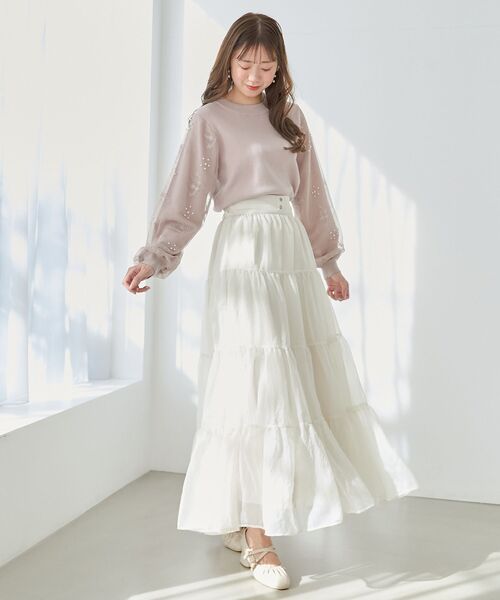 MAJESTIC LEGON(マジェスティックレゴン)の「パールチュールスリーブニット(ニット/セーター・レディース・ブルー/アイボリー/ブラック/ピンク/ラベンダー・MEDIUM)」の12枚目の写真