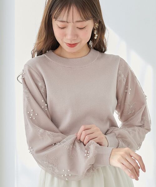 MAJESTIC LEGON(マジェスティックレゴン)の「パールチュールスリーブニット(ニット/セーター・レディース・ブルー/アイボリー/ブラック/ピンク/ラベンダー・MEDIUM)」の15枚目の写真
