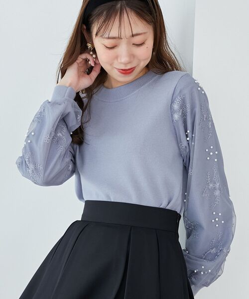 MAJESTIC LEGON(マジェスティックレゴン)の「パールチュールスリーブニット(ニット/セーター・レディース・ブルー/アイボリー/ブラック/ピンク/ラベンダー・MEDIUM)」の22枚目の写真