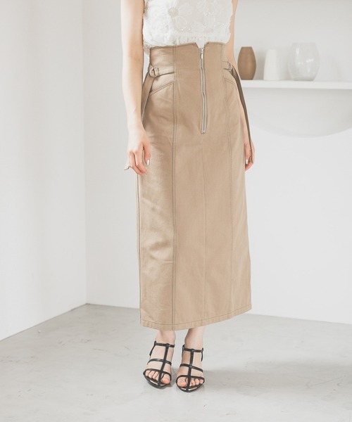 mysty woman(ミスティウーマン)の「サイドベルトzipスカート 140927(スカート・レディース・ブラック/ベージュ/ホワイト系その他・FREE)」の3枚目の写真