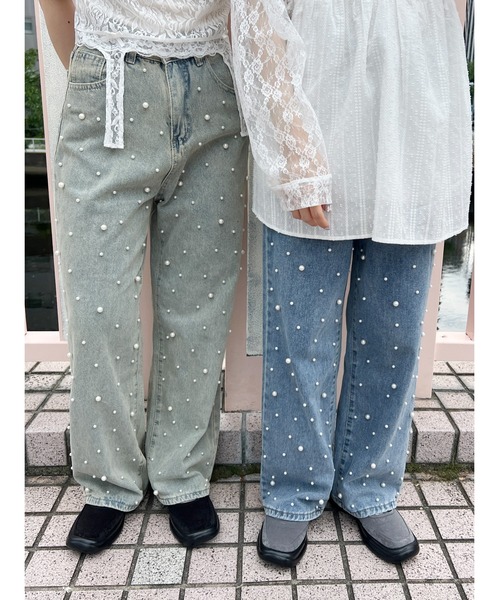 WC(ダブル シー)の「ランダムパールデニムパンツ(デニムパンツ・レディース・インディゴブルー/ライトブルー・FREE)」の10枚目の写真