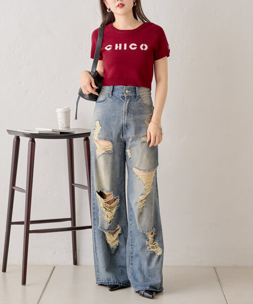 Chico（チコ）の「【完売カラー再販/カタログ掲載】ロゴジャガード刺繍ニット（ニット/セーター・レディース・ブラック/レッド/ピンク/ベージュ・FREE）」の8枚目の写真