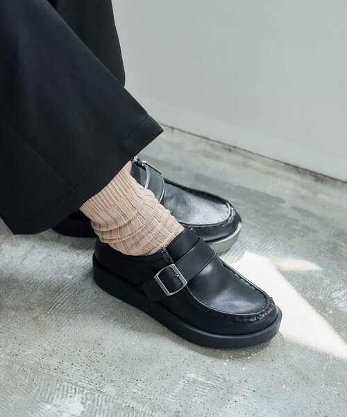 セール】ROVERETO/ロベレート フェイクレザー ベルト 厚底モカシン