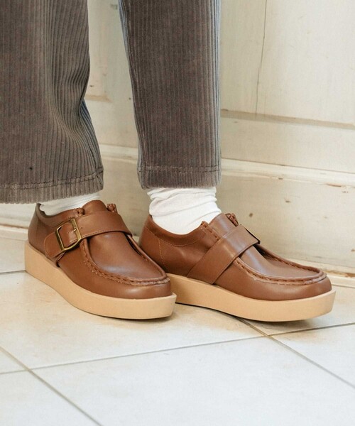 セール】ROVERETO/ロベレート フェイクレザー ベルト 厚底モカシン