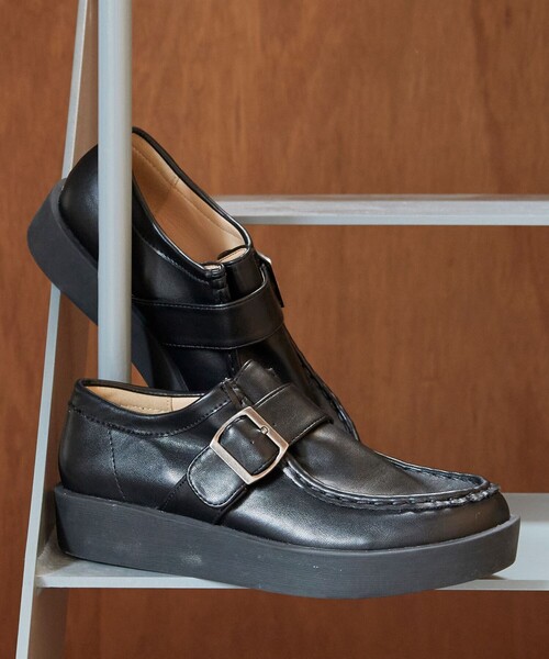 セール】ROVERETO/ロベレート フェイクレザー ベルト 厚底モカシン