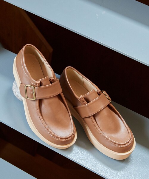 セール】ROVERETO/ロベレート フェイクレザー ベルト 厚底モカシン