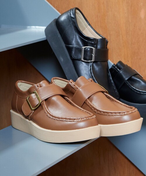 セール】ROVERETO/ロベレート フェイクレザー ベルト 厚底モカシン セール】ROVERETO/ロベレート フェイクレザー ベルト 厚底モカシン