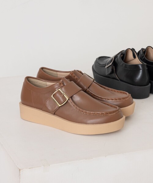 セール】ROVERETO/ロベレート フェイクレザー ベルト 厚底モカシン